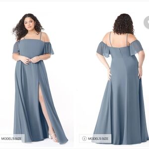 Azazie Sue Blue Off-Shoulder Maxi Dress